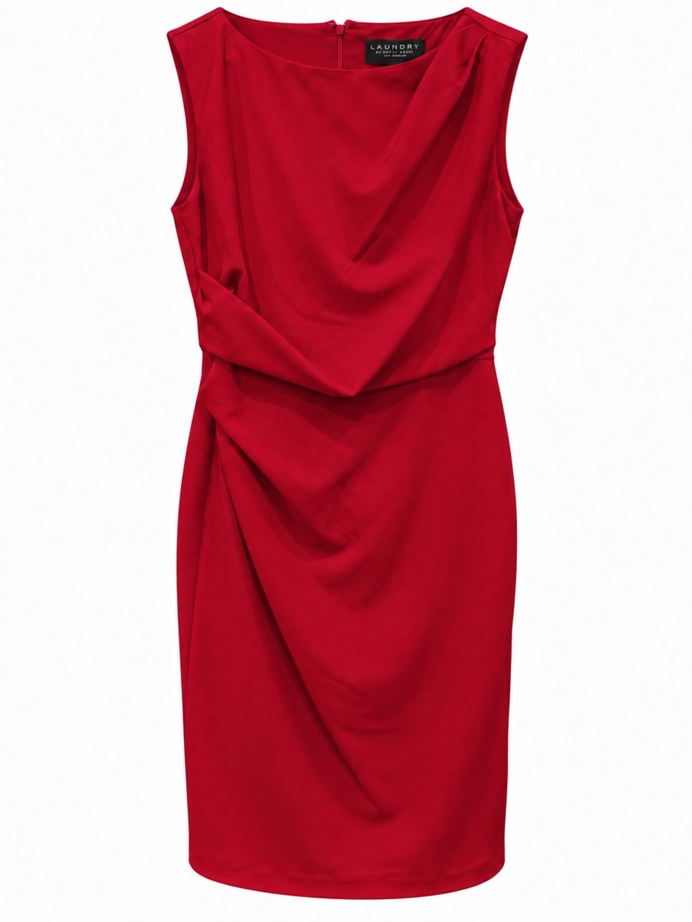 Laundry by Shelli Segal Ruby Cherry Red Draped Sheath Cocktail Dress Size 8 - Picture 3 of 7